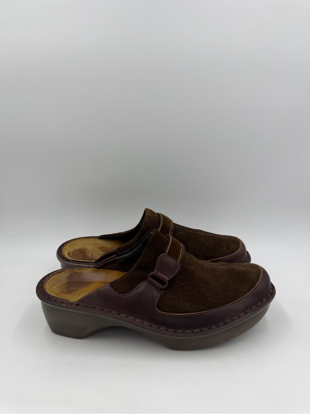 NAOT Brown Suede Leather Slip On Mule Clogs Comfort Shoes Women's 39